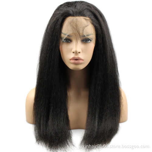 Hairstyles Human Hair Full Lace Wig Remy Hair WEAVING Machine Nature Indonesia Ebony Yaki Perm Straight Swiss Lace Natural Color